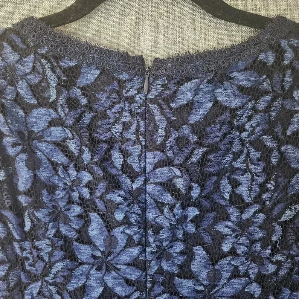 Karl Lagerfeld Cocktail Shift Dress Size 4 Blue & Black Lace Back Zip V-Neck - Picture 9 of 9